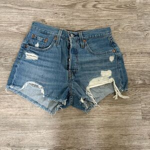Levi's Medium Indigo 501 Original Ripped Denim Shorts